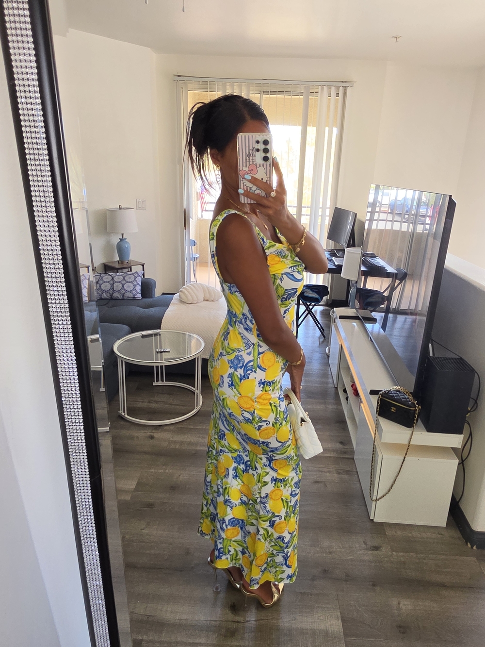 Lemon Print Sleeveless Maxi Dress - White/Yellow Very Stretchy - Picture 16 of 17
